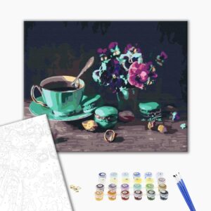 Malowanie po numerach Kawa z makarunami