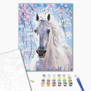Malowanie po numerach Koń w kwiatach sakury