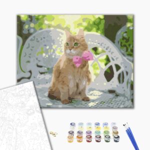 Malowanie po numerach Rudy z różową kokardką