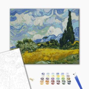 Malowanie po numerach Pole z zieloną pszenicą i cyprys. Vincent van Gogh.