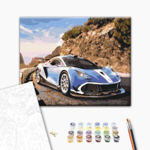 Malowanie po numerach Samochód sportowy przy górach