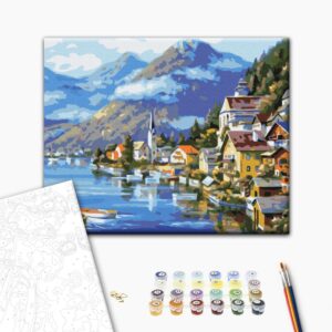 Malowanie po numerach Wieś u podnóża gór