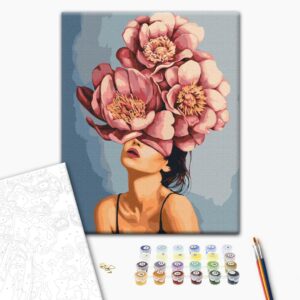 Malowanie po numerach Dziewczyna w kwitnących piwonach