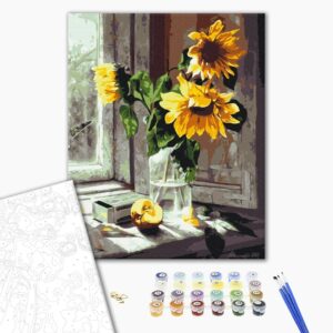Malowanie po numerach Bukiet słonecznika na oknie
