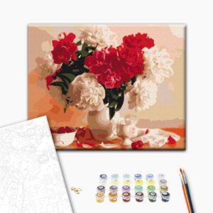 Malowanie po numerach Czerwono-białe piwonie i wiśnie