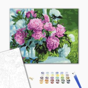 Malowanie po numerach Bukiet piwonii w ogrodzie