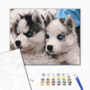 Malowanie po numerach Szczenięta Husky.
