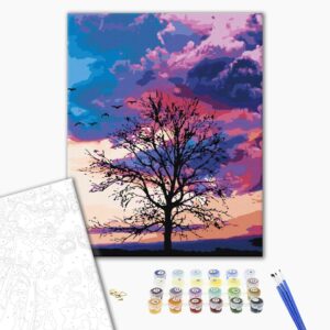 Malowanie po numerach Jeień na tle purporowego nieba
