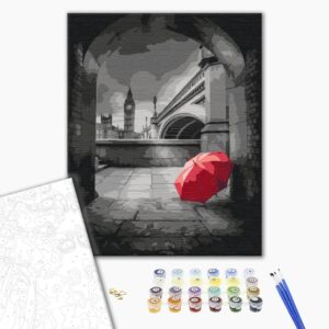 Malowanie po numerach Czerwony parasol pod Big-Benem