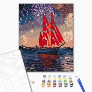 Malowanie po numerach Żaglówka pod fajerwerkami