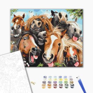 Malowanie po numerach Konie selfie.