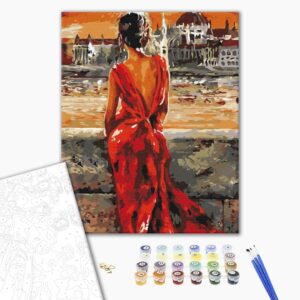 Malowanie po numerach Pani w czerwonym