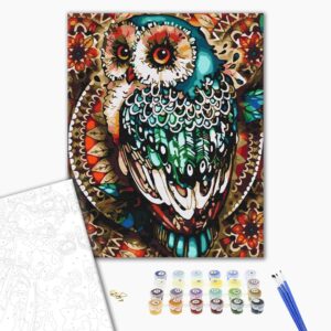 Malowanie po numerach Sowa w kolorowej mozaice