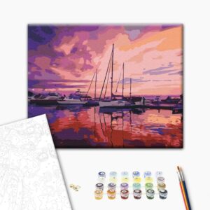 Malowanie po numerach Różowy świt w klubie jachtowym