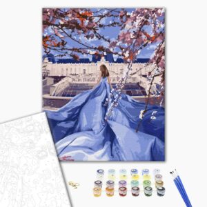 Malowanie po numerach Pikna kobieta przy sakurach