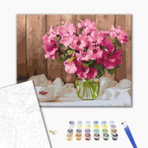 Malowanie po numerach Różowe petunie na stole