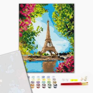 Malowanie po numerach Premium Kwiatowy widok na Wieżę Eiffla