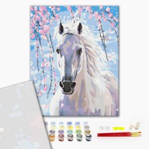 Malowanie po numerach Premium Koń w kwiatach sakury