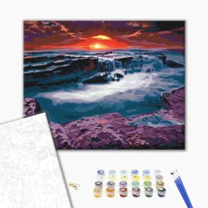 Malowanie po numerach Zachód słońca w pobliżu wodospadu