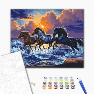 Malowanie po numerach Stado czarnych koni