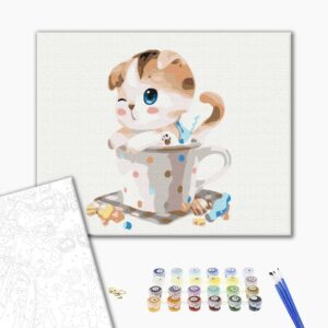 Malowanie po numerach Kociak w filiżance