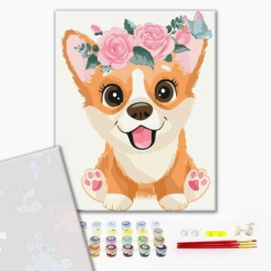 Malowanie po numerach Premium Corgi w wieńcu