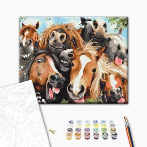 Malowanie po numerach Premium Konie selfie.