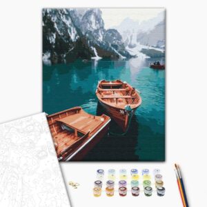 Malowanie po numerach Premium Łodzie na wysokim górskim jeziorze