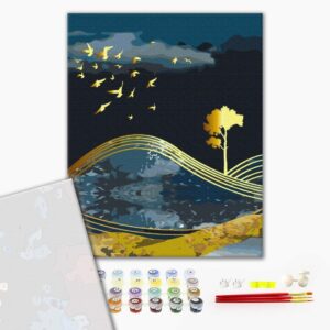 Malowanie po numerach Premium Ptaki nocy ze złotą farbą