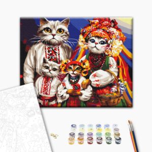 Malowanie po numerach Kocia rodzina © Marianna Pashchuk