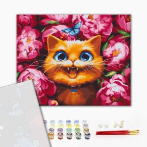 Malowanie po numerach Premium Miauczenie w piwoniach ©Marianna Pashchuk