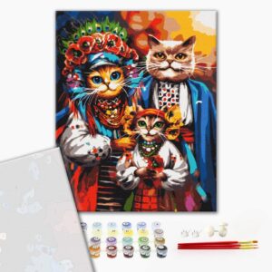 Malowanie po numerach Premium Rodzina kozackich kotów ©Marianna Pashchuk